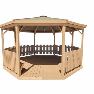 Octagonal Shelter - With Picket Sides, Fixed Seating& Decking