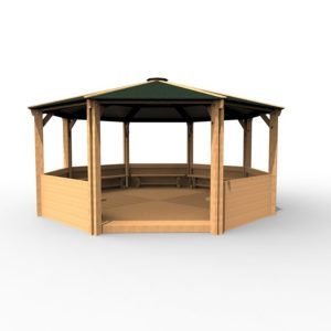 an image of a Octagonal Shelter - With Solid Sides, Seating and Decking