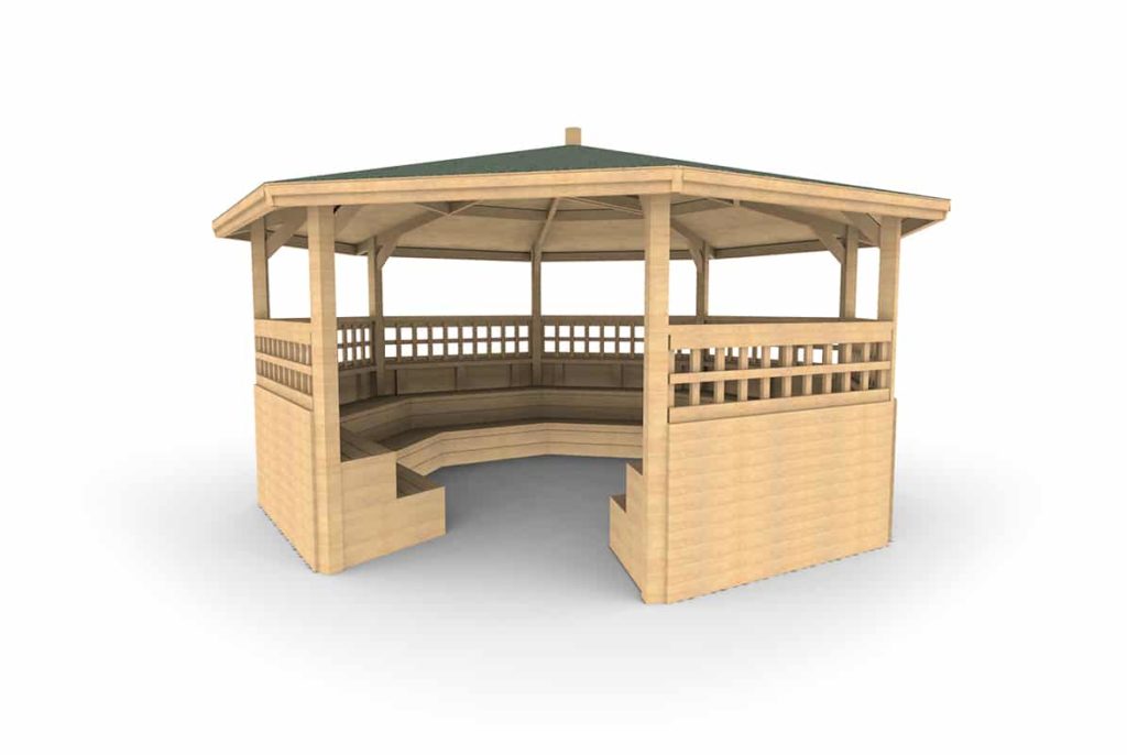 Octagonal Shelter – Tiered Seating, Sides and Trellis