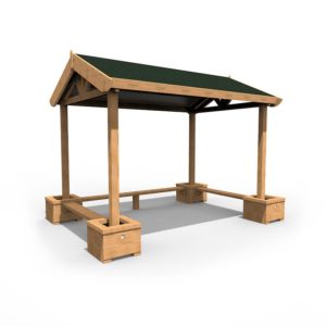 an image of a Small Shelter with Seating and Planters