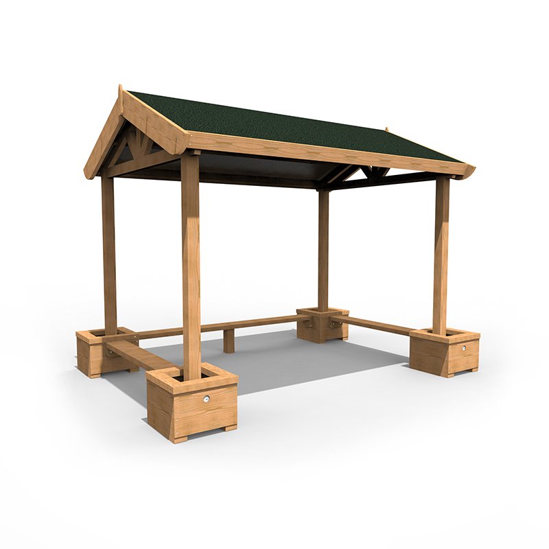 Small Shelter with Seating and Planters