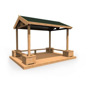 an image of a Small Shelter with Seating, Planters and Decking