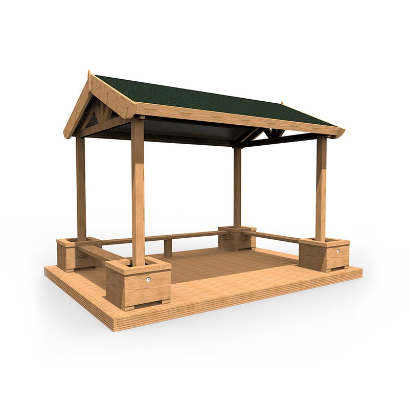 Small Shelter with Seating, Planters and Decking