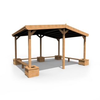 an image of a Large Shelter with Seating and Planters