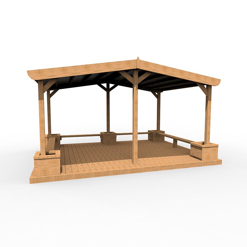 Large Shelter with Seating, Planters and Decking