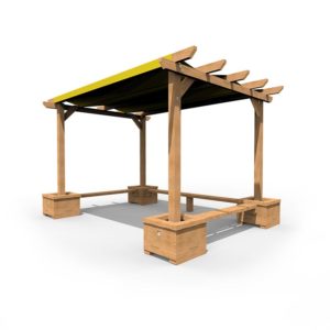 an image of a Small Shaded Pergola with Seating and Planters