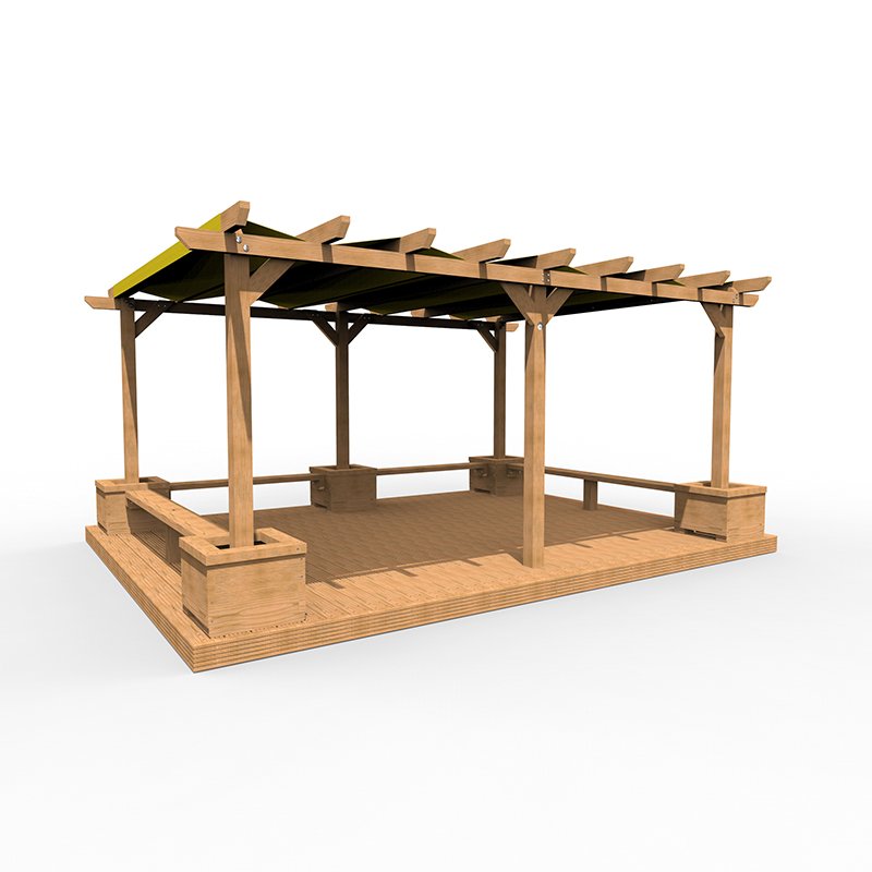 Large Shaded Pergola with Seating, Planters and Decking