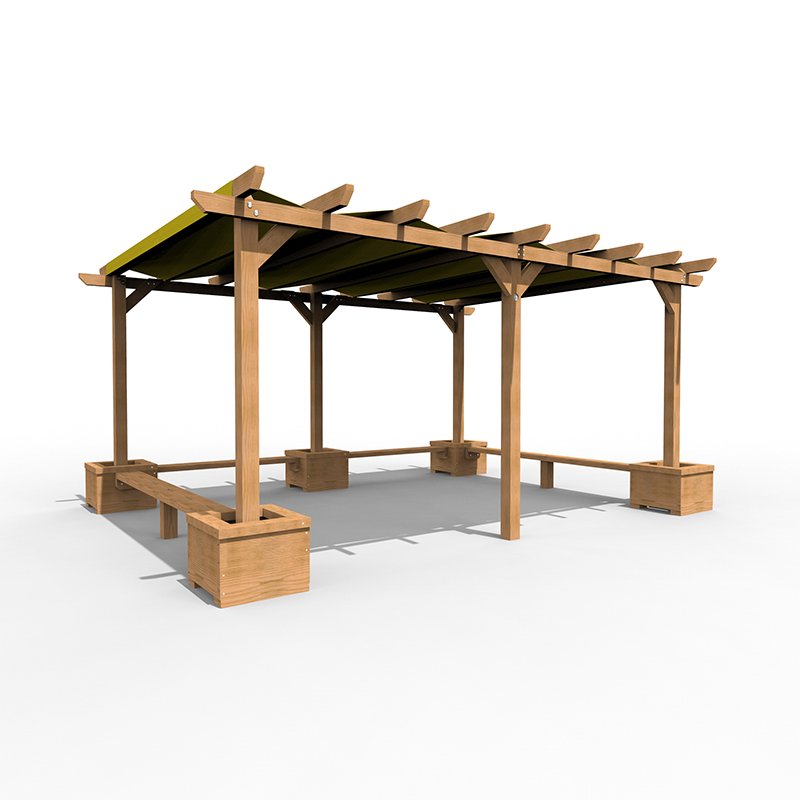 Large Shaded Pergola with Seating and Planters